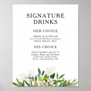 Elegante olijfgroene signature drankjes bord poster