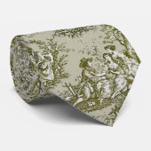 Elegante olijfgroene toile de jouy bedrukt stropdas (Opgerold)