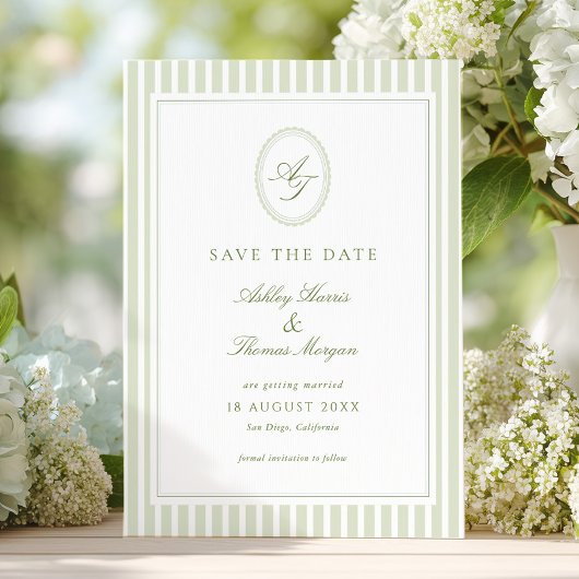 Elegante olijfgroene trouw  save the date