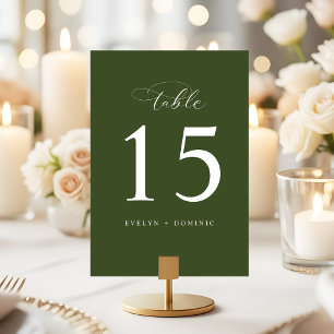 Elegante Olijfgroene Trouwtafel Nummerkaarten Kaart