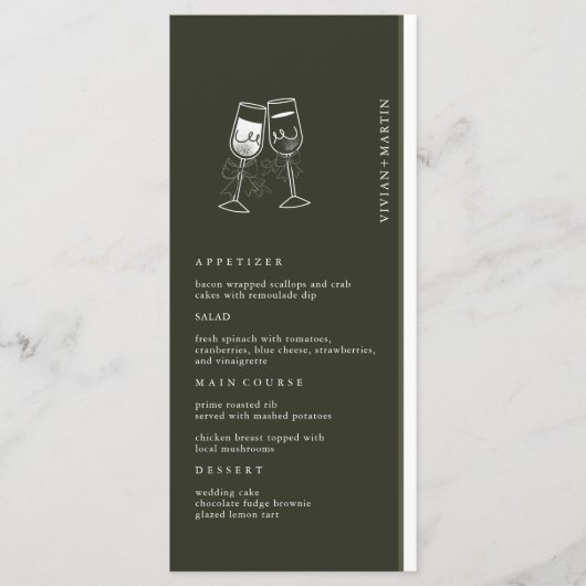 Elegante Olijfhout Groene bruiloft Menu (Voorkant)