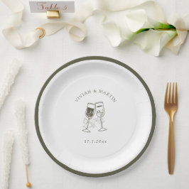 Elegante Olijfhout Groene bruiloft Papieren Bordje