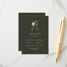 Elegante Olijfhout Groene bruiloft RSVP Kaart