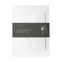 Elegante Olijfhout Groene bruiloft Uitnodigingen Wikkel