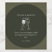 Elegante Olijfhout Groene bruiloft Wijn Etiket (Enkel label)