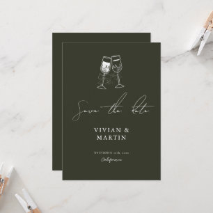 Elegante olijfhouten groene Save The Date Kaart
