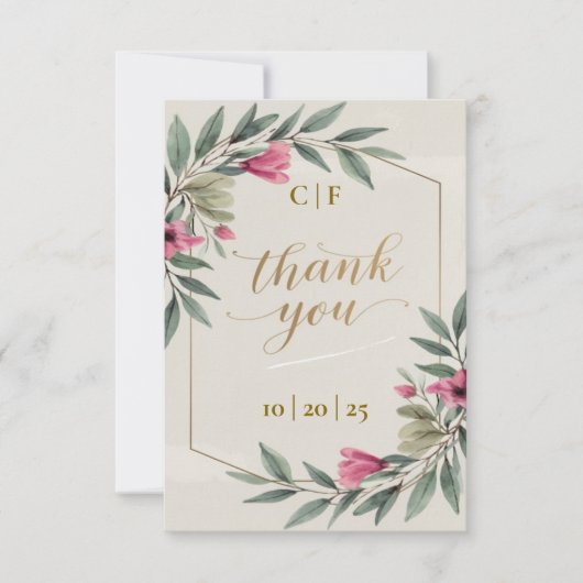 Elegante olijftak Custom Wedding Dank u kaart (Voorkant)