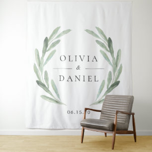 Elegante Olijftak Krans Trouw Achtergrond Wandkleed
