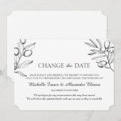 Elegante olijftakken. Zwart wit Bruiloft veranderi Save The Date (Voorkant / Achterkant)