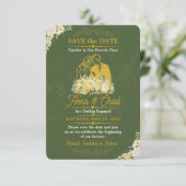 Élégante Olive Botanique Engagement Save The Date (Debout devant)