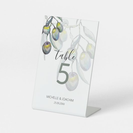 Elegante Olive Branch Waterverf Art Reclamebord Met Voetstuk (Voorkant)