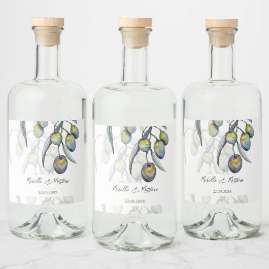 Elegante Olive Branch Waterverf gepersonaliseerd Likeurfles Etiket (Flessen)