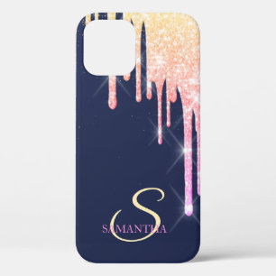 Elegante Ombre Glitter Drips, Marineblauw iPhone 12 Pro Hoesje