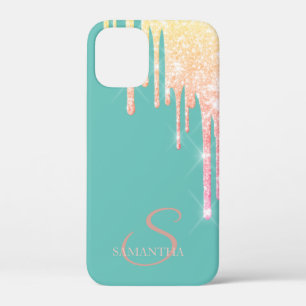 Elegante Ombre Glitterdruppels Mintgroen iPhone 12 Mini Hoesje