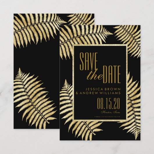 Elegante onechte goudbladvaren  Save The Date Kaart (Voorkant / Achterkant)