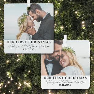 Elegante onze eerste kerstfoto metalen ornament