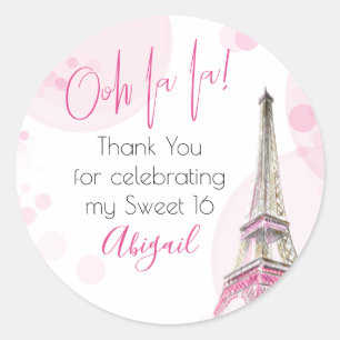 Elegante Ooh la la Parijs Eiffeltoren Roze Wit Ronde Sticker