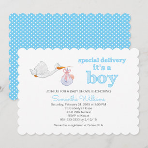 Elegante ooievaar met Baby BOY BABY SHOWER Kaart