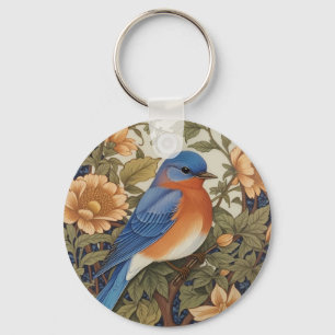 Elegante Oosterse Bluebird William Morris Geïnspir Sleutelhanger
