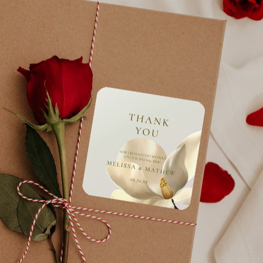 Elegante oosterse witte magnolia bruiloft gunst vierkante sticker