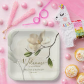 Elegante oosterse witte magnolia bruiloft papieren bordje (Feest)