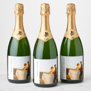 Elegante op maat gemaakte bruiloftsfoto met mousse sparkling wijnetiket