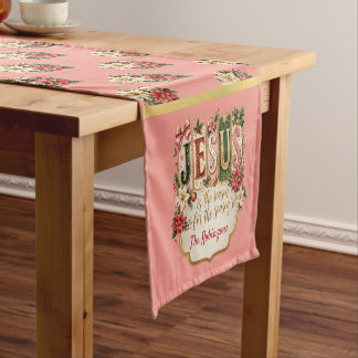 Elegante op maat gemaakte kerst feestelijke roze korte tafelloper