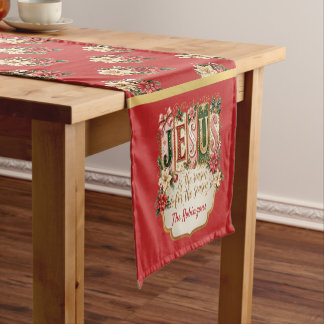 Elegante op maat gemaakte kerstfeestelijke rode korte tafelloper