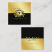 Elegante op maat gemaakte monogram goud zwarte vis vierkante visitekaartje (Voorkant / Achterkant)