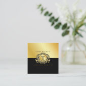 Elegante op maat gemaakte monogram goud zwarte vis vierkante visitekaartje (Staand voorkant)