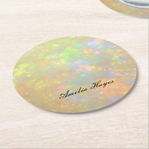 Elegante Opal Steen Textuur Moderne Schrift Aangep Ronde Kartonnen Onderzetter