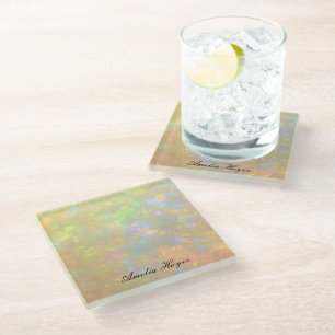Elegante Opal Steen Textuur Moderne Schrift Custom Glazen Onderzetter