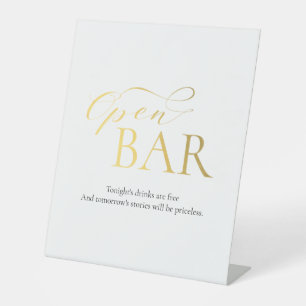 Elegante open bar gouden kalligrafie bruiloft reclamebord met voetstuk