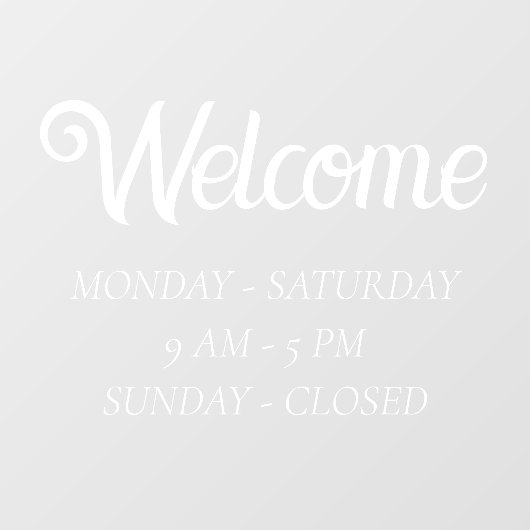 Elegante openingstijden | Tijd voor witte scripts  Raamsticker (Vel)