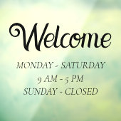 Elegante openingstijden | Tijdstip zwart script op Raamsticker (Vel 3)