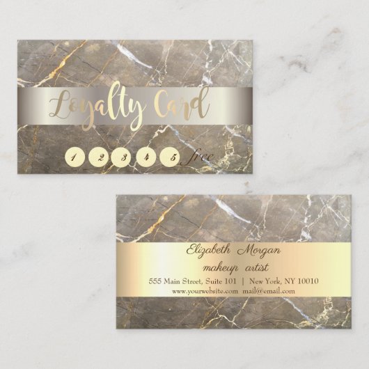 Elégante, Or, Brown carte de fidélité en pierre de (Devant / Derrière)