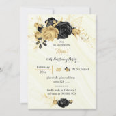 Elégante or & fleurs noires invitation anniversair (Devant)
