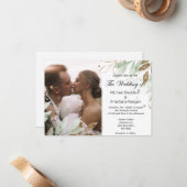 élégante or vert floral mariage photo invitation (Devant/Arrière en situation)