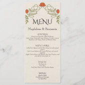Elegante Oranje Art Nouveau Bloemenbruiloft Menu (Voorkant)