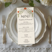 Elegante Oranje Art Nouveau Bloemenbruiloft Menu