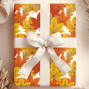 Elegante oranje en gouden herfstbladeren cadeaupapier