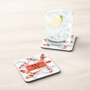 Elegante Oranje En Witte Koi Vis Bier Onderzetter