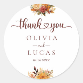 Elegante Oranje Flower Lijst bruiloft Ronde Sticker