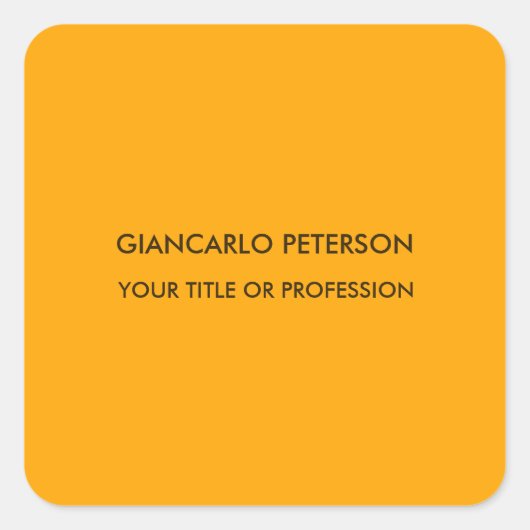 Elegante Oranje Gele Minimalistische Professional Vierkante Sticker (Voorkant)