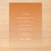 Elegante Oranje Gradient Acryl Wedding Acryl Uitnodigingen (Voorkant)