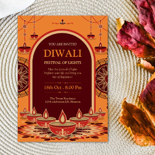 Elegante oranje mandala Diwali lichtfestival Kaart
