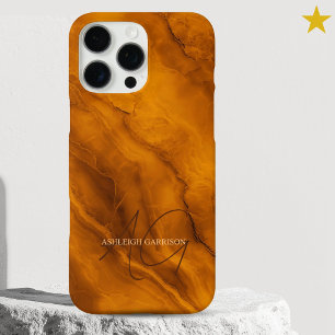 Elegante Oranje Marmer Aangepaste Naam Initialen iPhone 16 Pro Max Hoesje