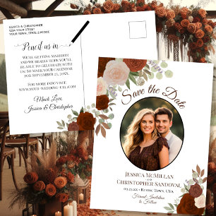 Elegante oranje rozen & foto trouw save the date aankondigingskaart