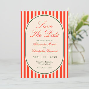 Elegante oranje streep Italiaanse bruiloft Save The Date