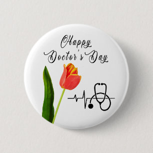 Elegante oranje tulp en stethoscoop Doktersdag Ronde Button 5,7 Cm
